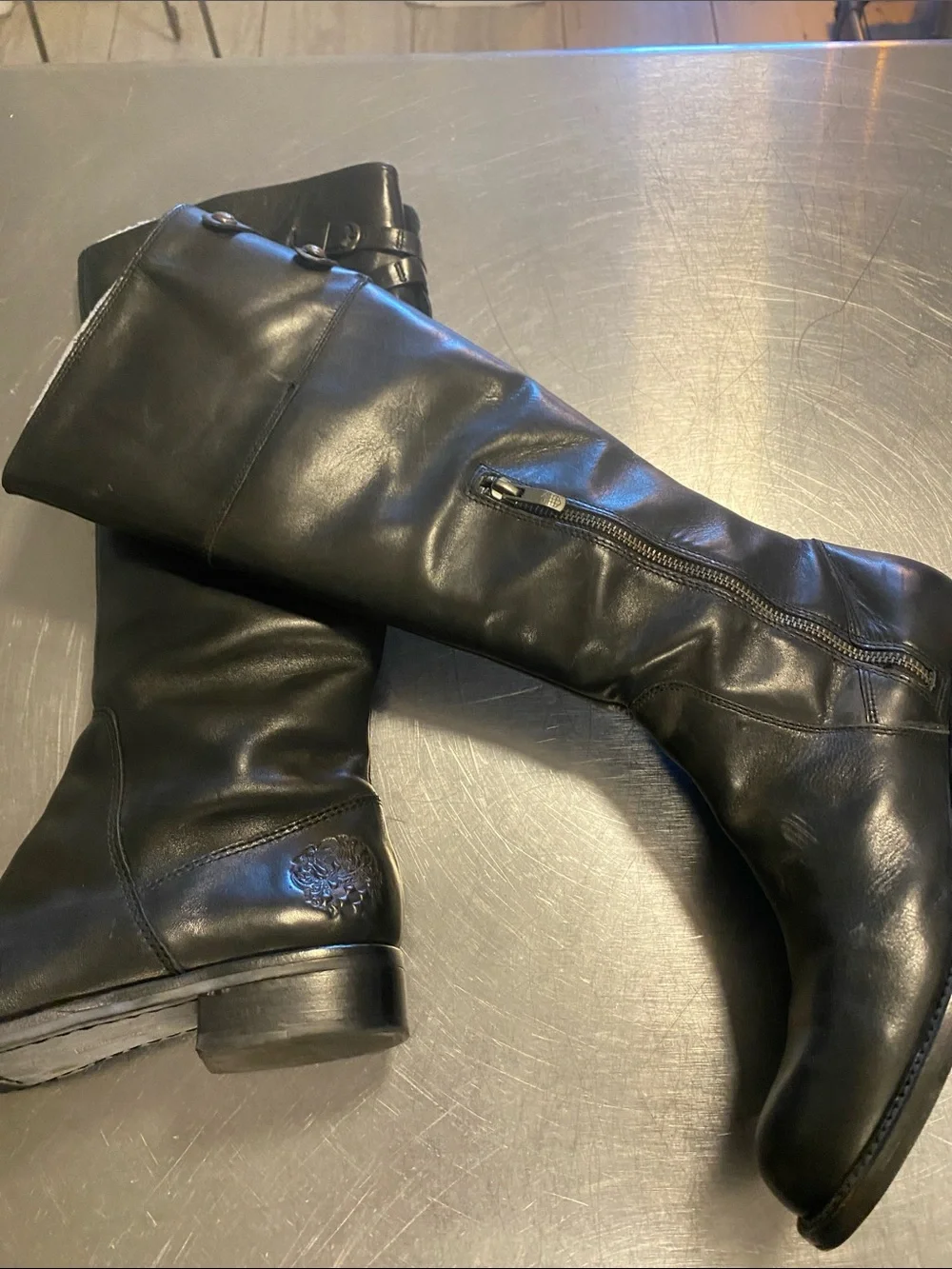 Vince Camuto Black Leather Over-the-Knee Zip Boots size 8.5